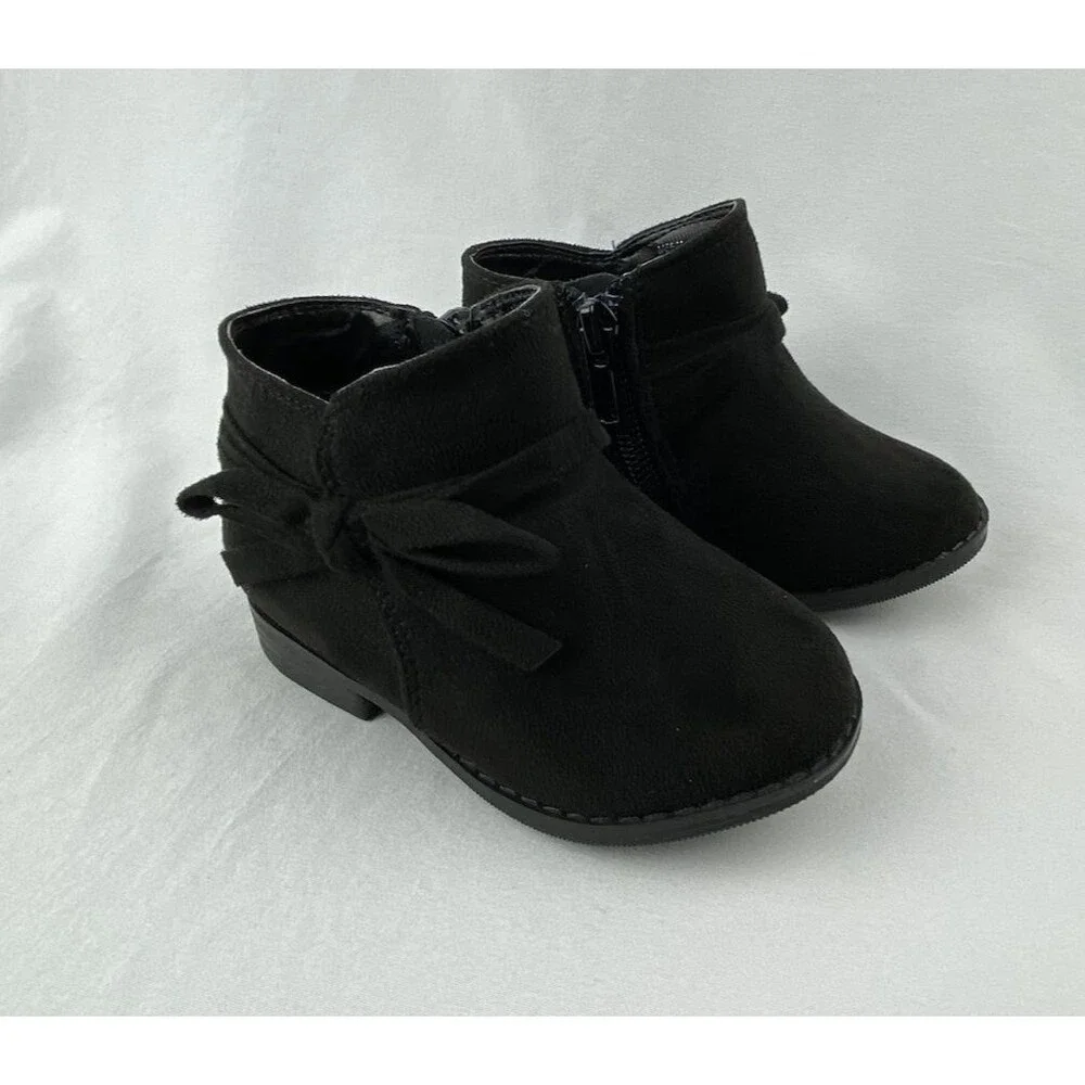 UNR8AD Reece Boots Toddler Girl 5.5 Black Faux Suede Ankle Booties‎ Bow Detail